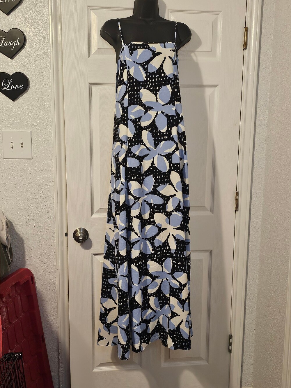 Armani Exchange Black, Light Blue & White Floral Maxi Dress